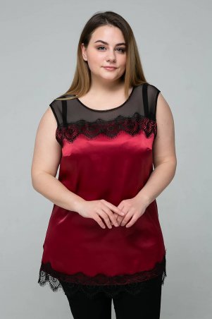 Tatiana: Атласная блуза с кружевом ТОНИ бордо - фото 2
