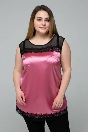 Tatiana: Атласная блуза с кружевом ТОНИ розовая - фото 2