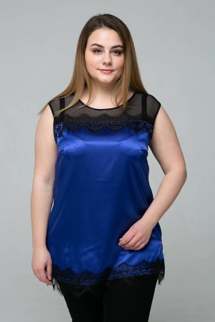 Tatiana: Атласная блуза с кружевом ТОНИ электрик - фото 1