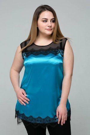 Tatiana: Атласная блуза с кружевом ТОНИ голубая - фото 1