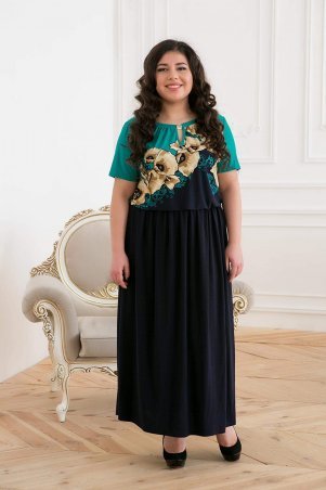 Tatiana: Длинное платье с бирюзовым принтом ЕЛЕНА бирюзовое - фото 1