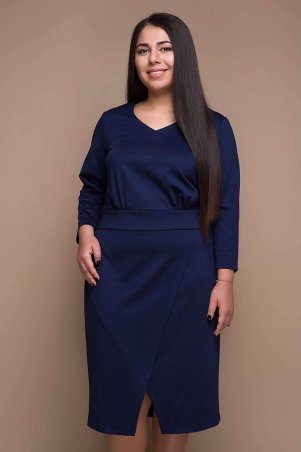 Tatiana: Платье с имитацией запаха КЕЛЛИ темно-синее - фото 1