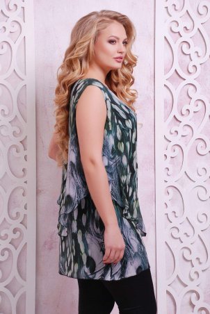 Tatiana: Многослойная блуза принт "перья" ВЕНЕРА зеленая - фото 2