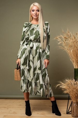 Garda: Платье С Защипами На Груди (Листья На Зеленом) 300883 - фото 1