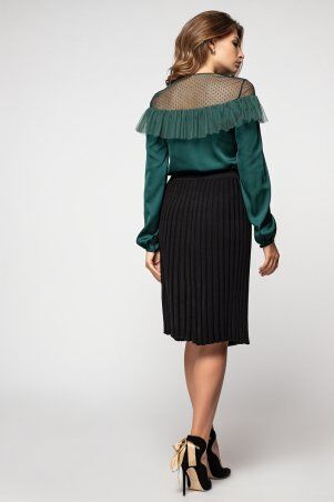 Itelle: Шовкова блуза смарагдового кольору з рюшів з фатину Леді 21170 - фото 2