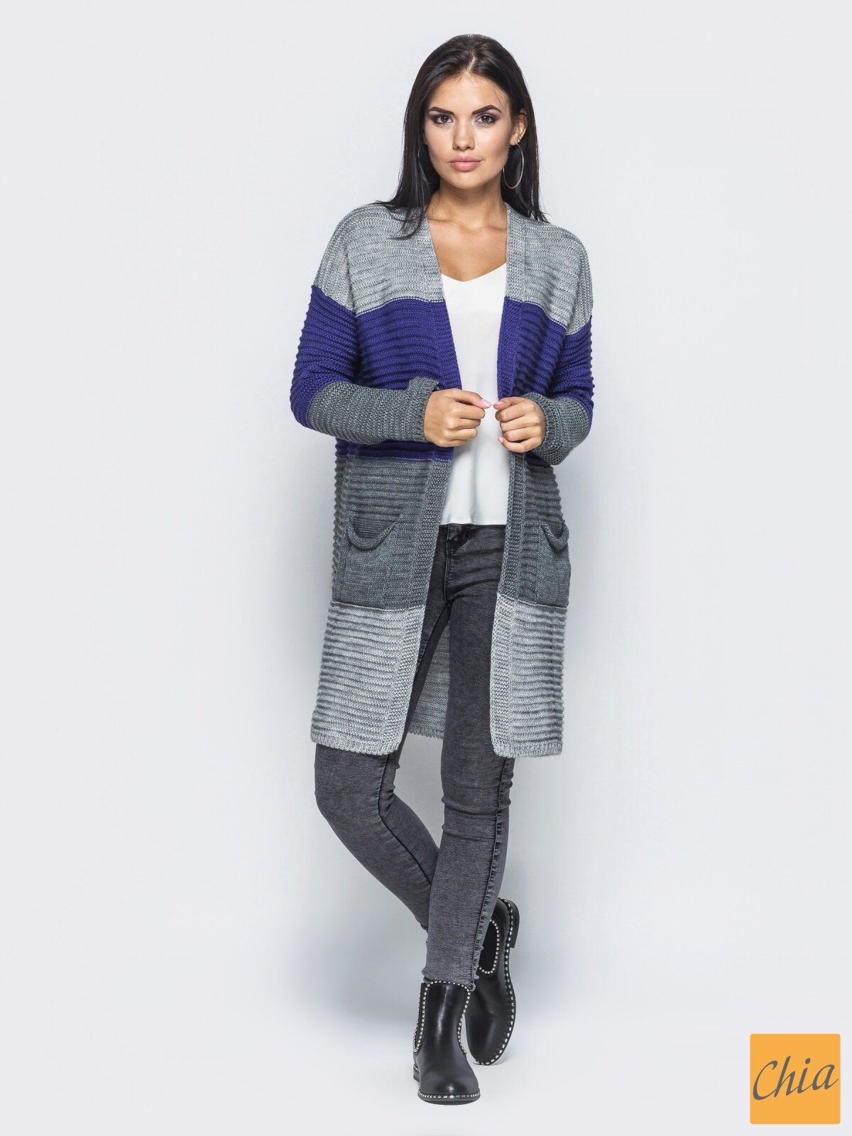 Кардиган вязаный Anita серый-фиолетовый-темносерый