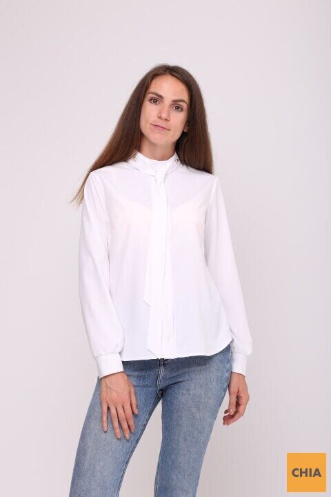 Женская блузка с воротником-галстуком белая