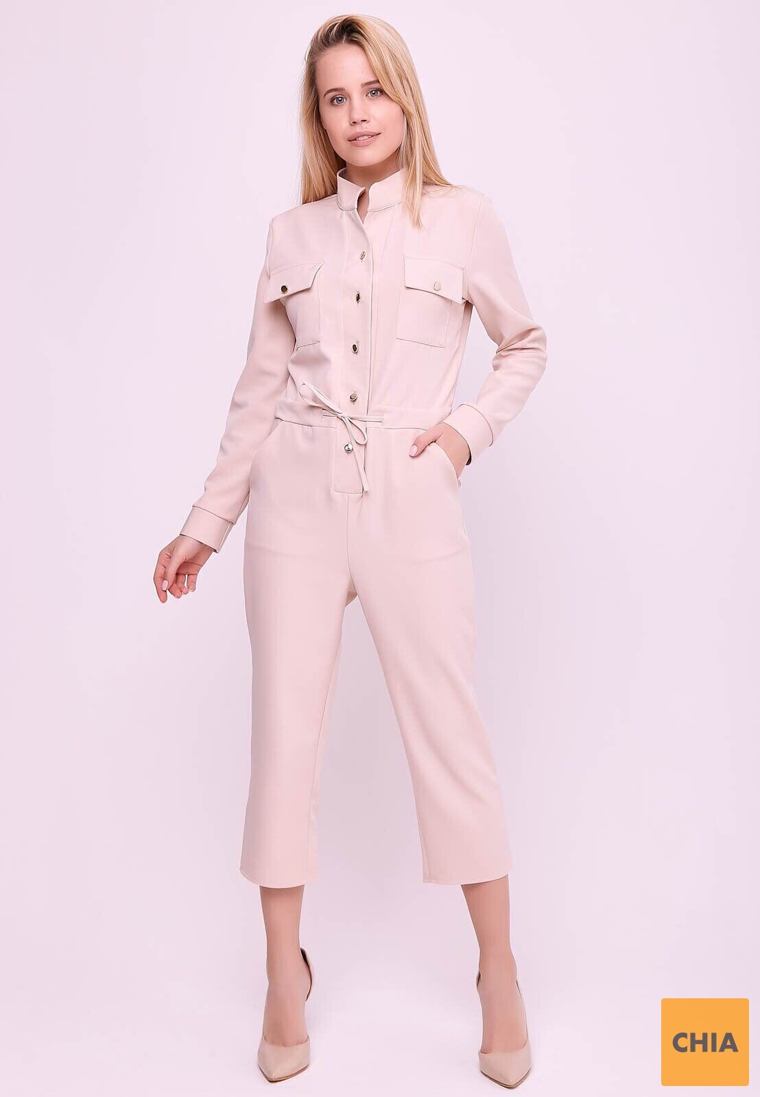 Женский комбинезон с регулируемой кулиской на талии пудра