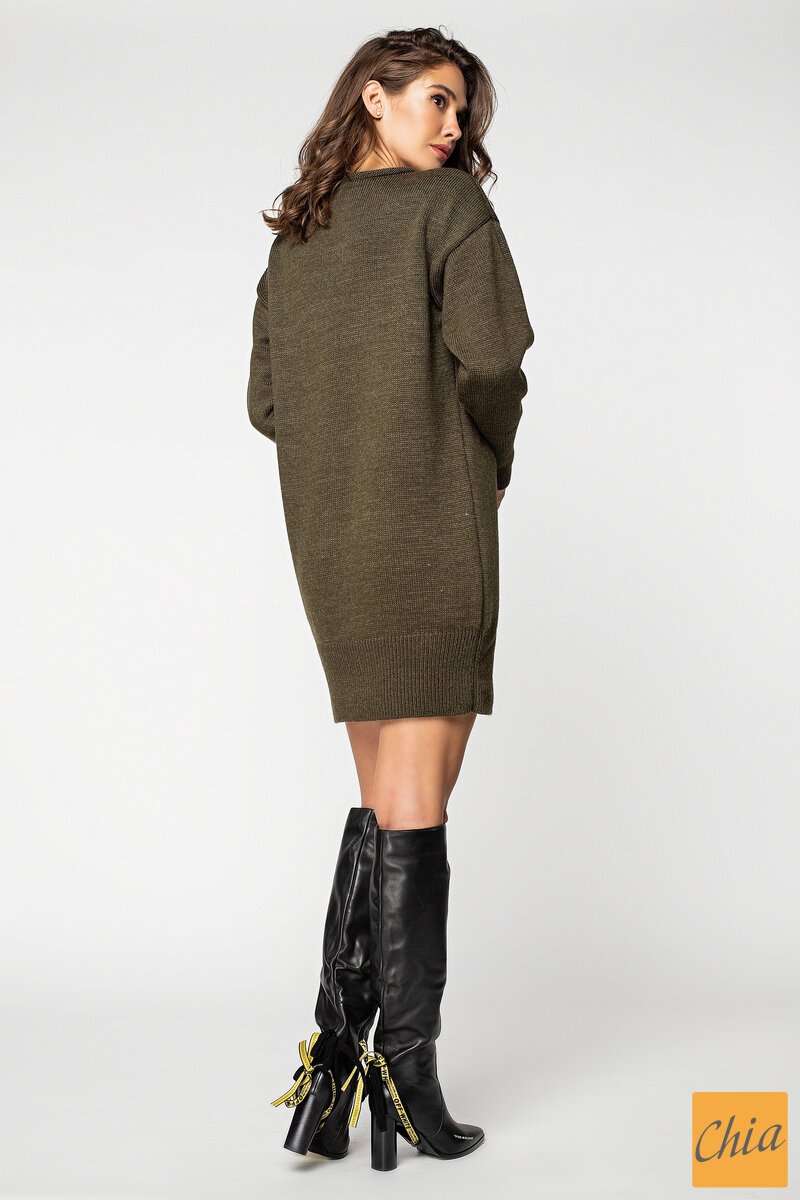 Вязаное платье-туника цвета хаки Полина
