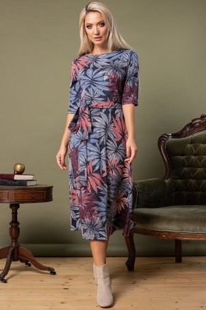Garda: Платье С Поясом Листья На Черном Меланже 300895 - фото 1