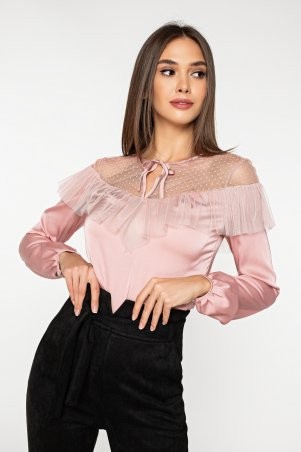 Itelle: Пудровая шелковая блуза с рюшей из фатина Нина 21177 - фото 1