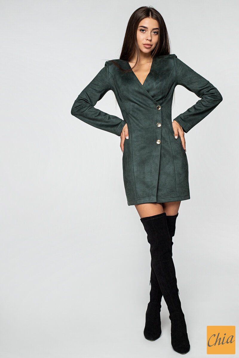 Платье-жакет из замши бутылочного цвета Джанна