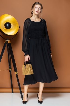 Garda: Черное Шифоновое Платье С Объёмными Рукавами И Фигурным Вырезом 300910 - фото 1