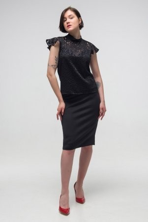 First Land Fashion: Блузка Дюшес черная ТБД 2744 - фото 1