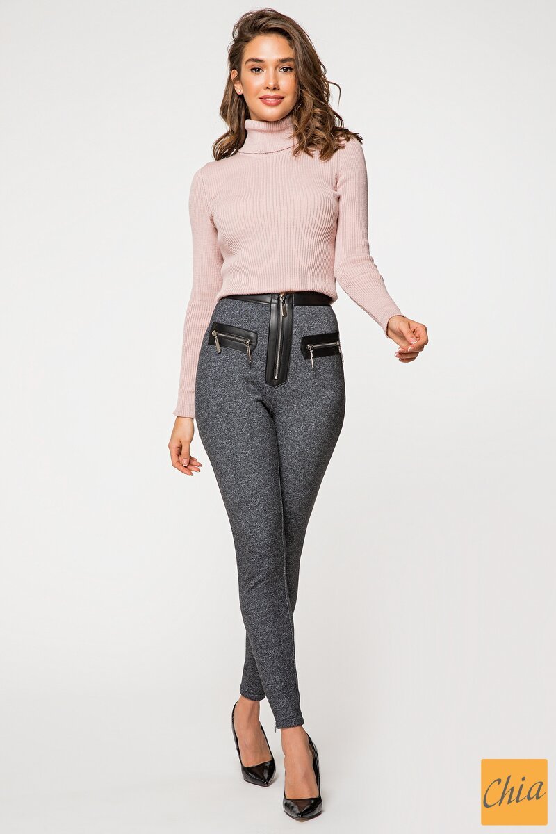 Трикотажные леггинсы на утеплителе серые Беатриса