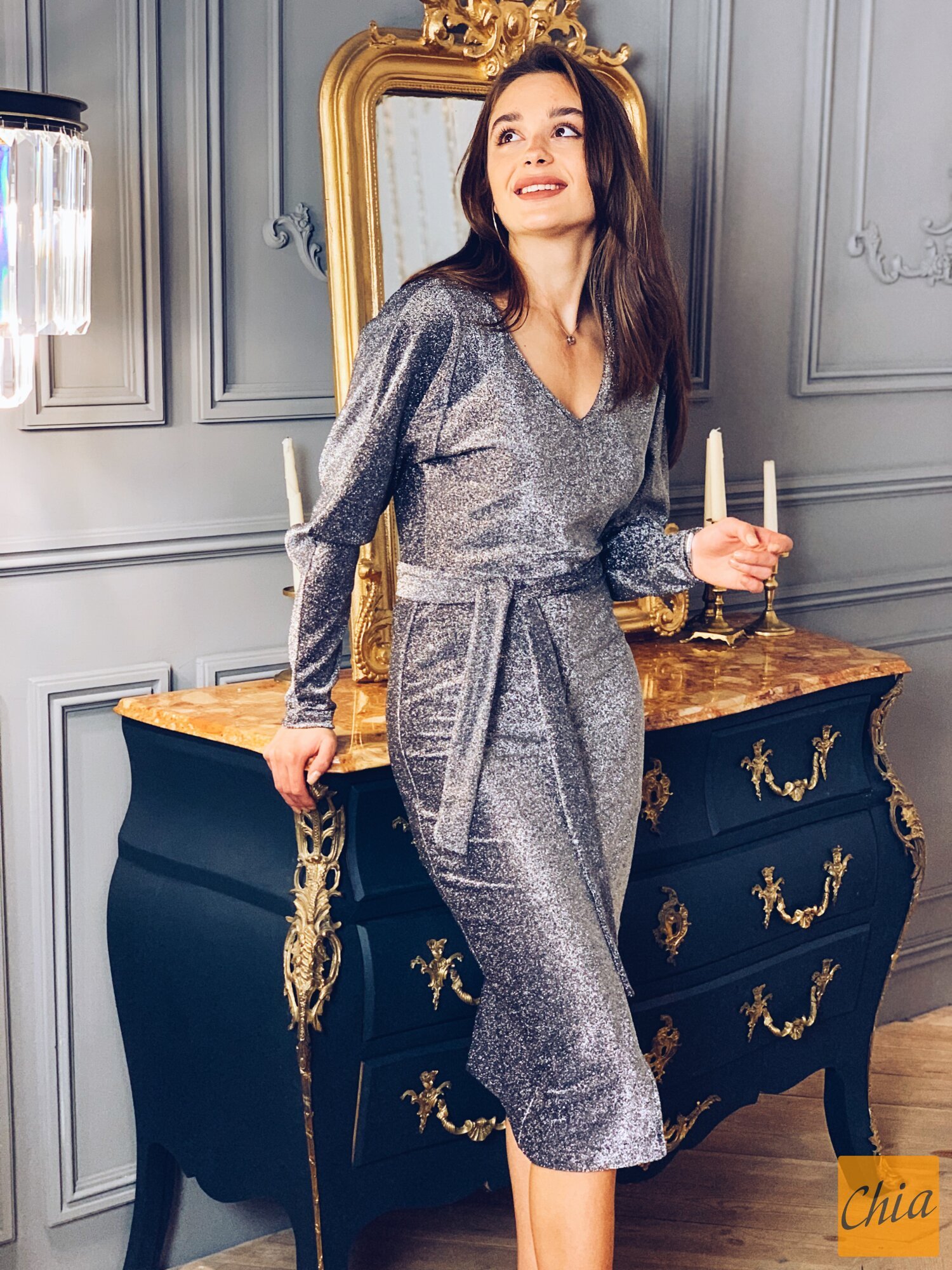 Платье блестящее серебро