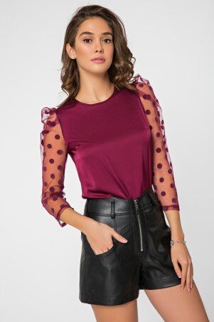 Itelle: Шовкова блуза з рукавом з сітки в горох сливового кольору Дженіфер 21190 - фото 1