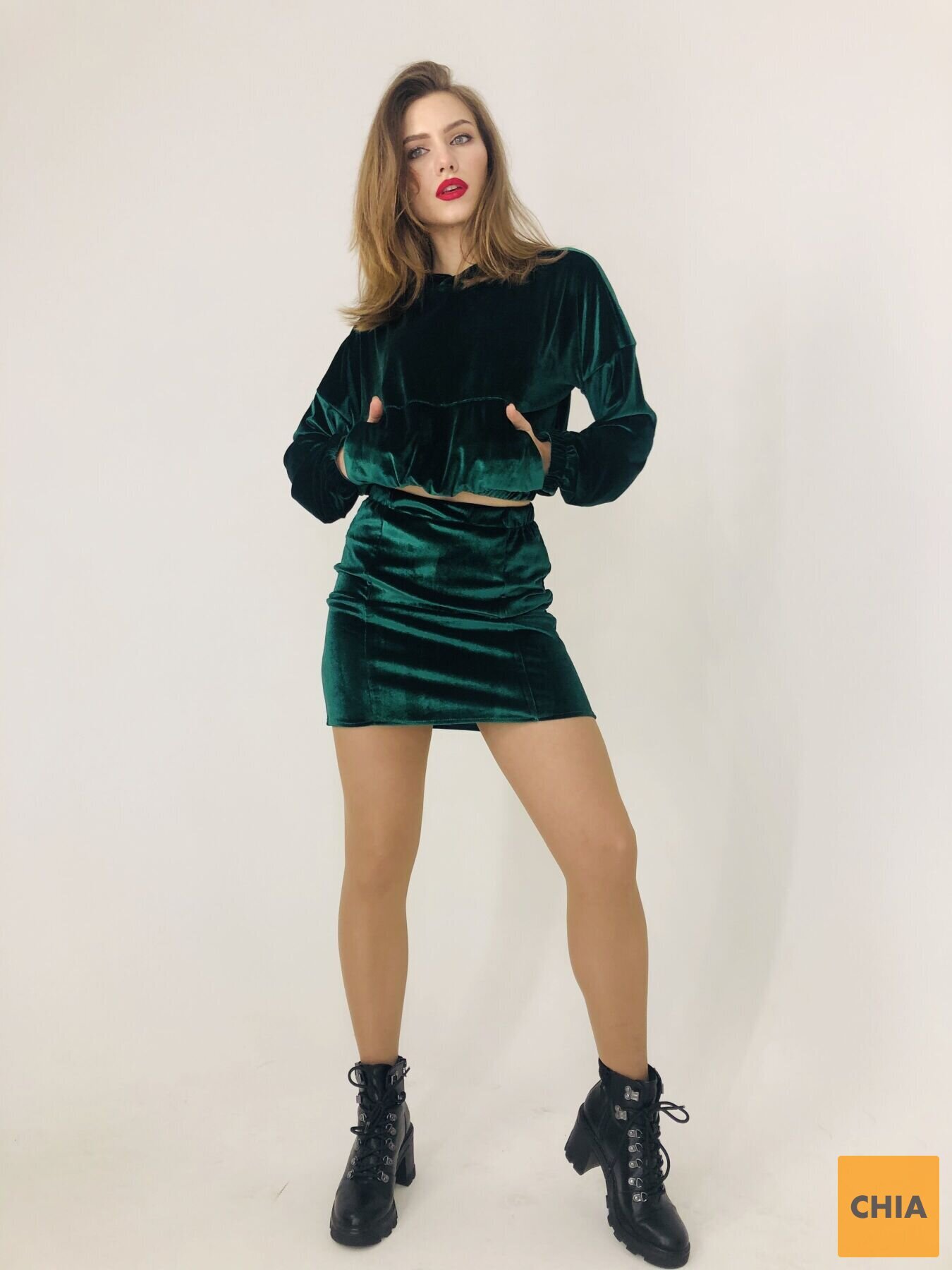 Костюм юбка/свитшот изумруд