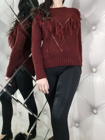 Paetka: Невероятный свитер с бахромой бордовый 1298 - фото 1