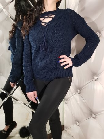 Paetka: Трендовый свитер с вырезом на груди темно-синий 1282 - фото 1