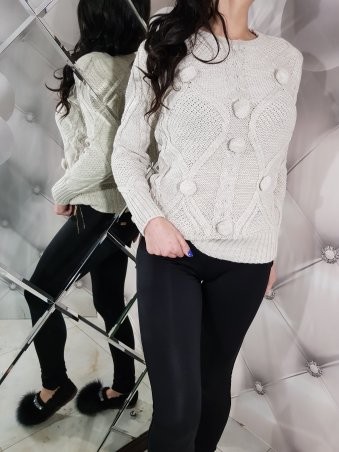 Paetka: Стильный свитер с бумбонами серый 1295 - фото 1