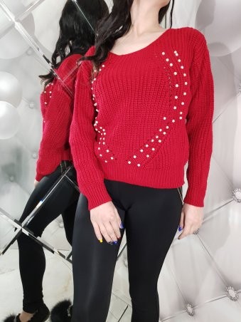 Paetka: Стильный свитер с жемчугом красный 1281 - фото 1