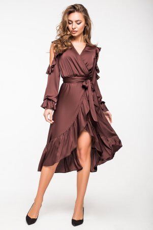 Itelle: Шовкова ошатна сукня коричневого кольору з воланами Керра 5138 - фото 1