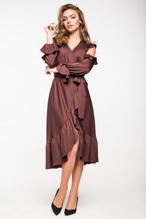 Itelle: Шовкова ошатна сукня коричневого кольору з воланами Керра 5138 - фото 3
