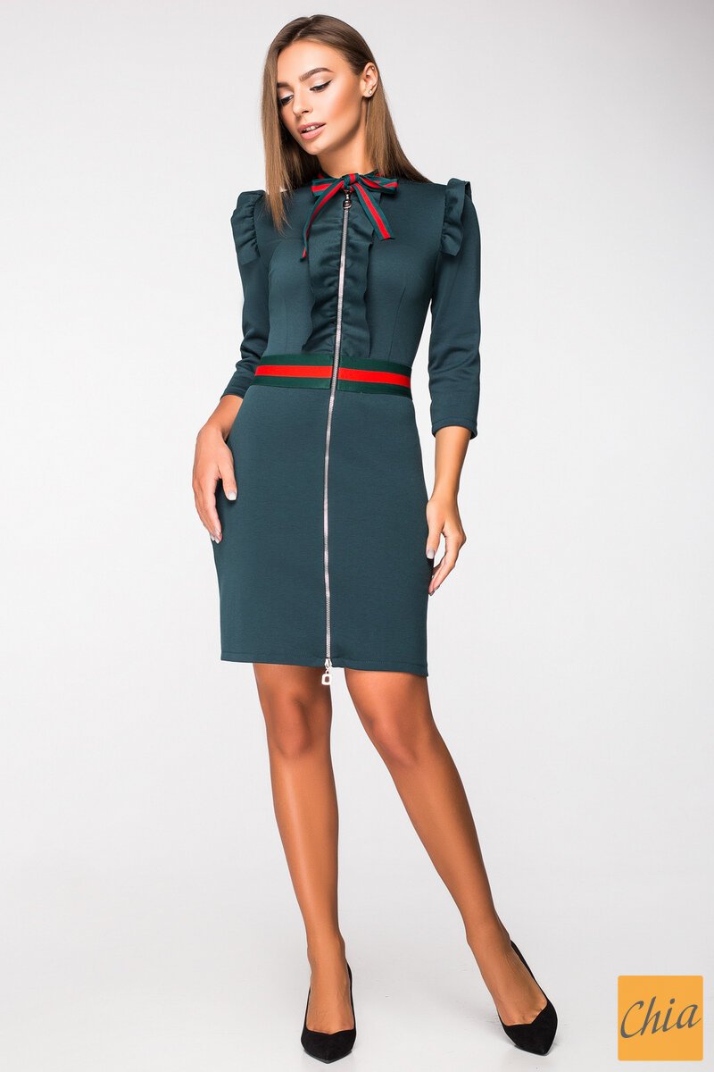 Трикотажное платье на молнии бутылочного цвета Виллоу