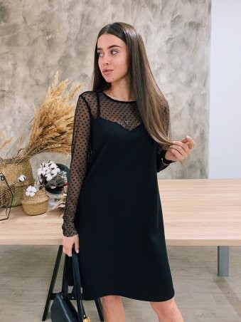 K&ML: Черное платье со вставками из сетки 550 - фото 4