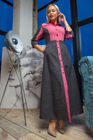 First Land Fashion: Платье Френсис графитовое с розовым УПФ 3004 - фото 1