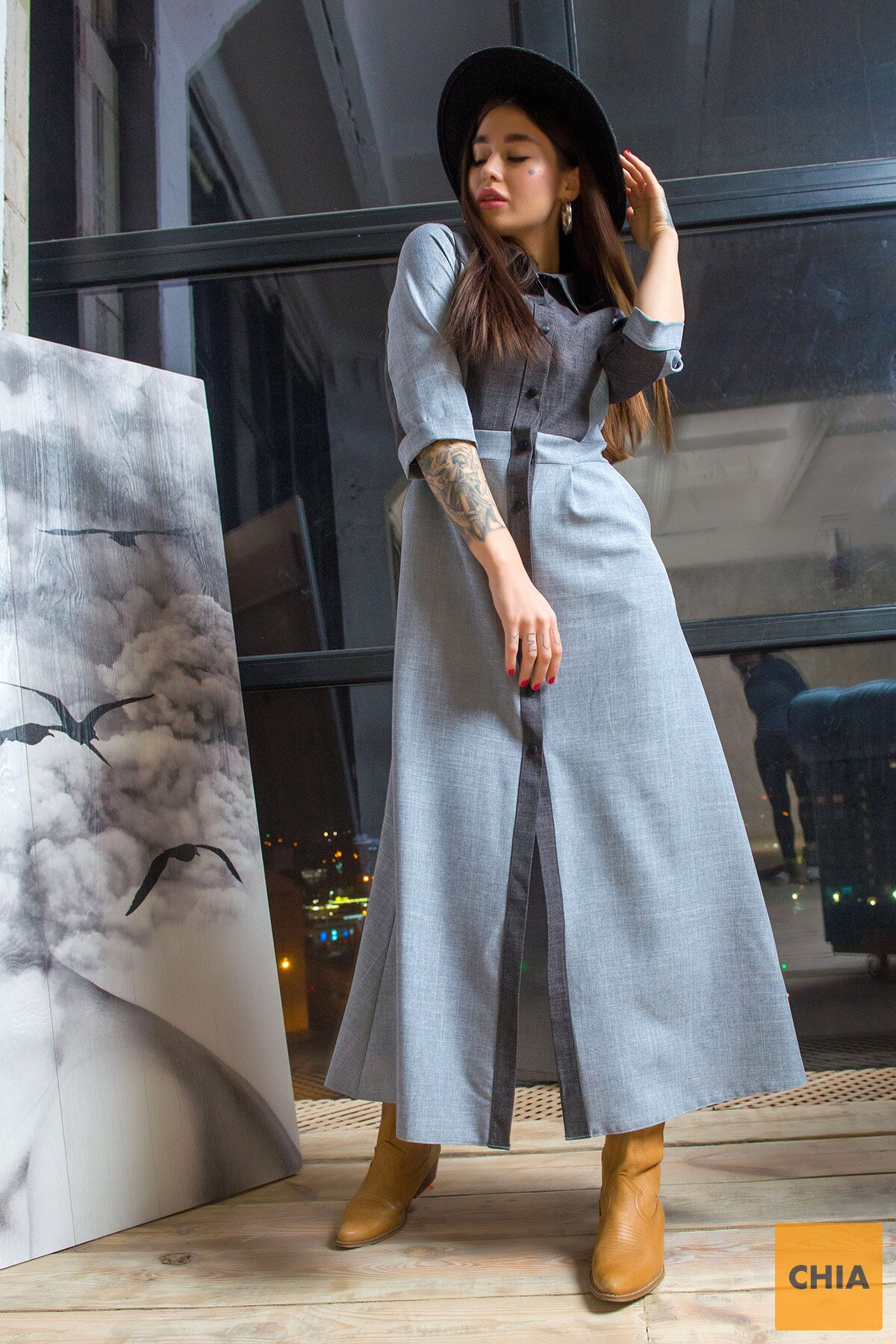 Платье Френсис серое с графитовым