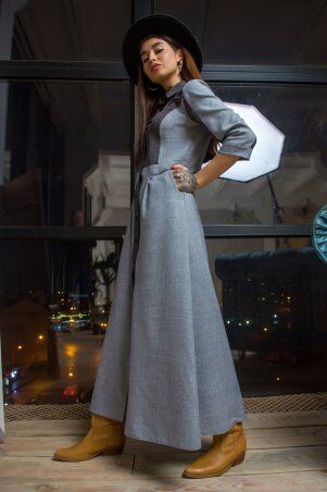First Land Fashion: Платье Френсис серое с графитовым УПФ 3001 - фото 3