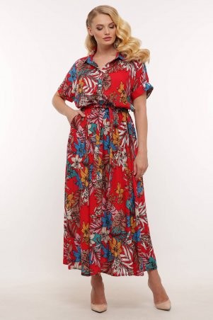 Tatiana: Длинное платье с широкой юбкой (цветы) ЛЭНС красное - фото 1