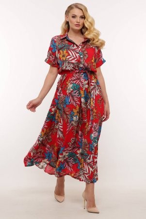 Tatiana: Длинное платье с широкой юбкой (цветы) ЛЭНС красное - фото 2