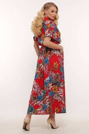 Tatiana: Длинное платье с широкой юбкой (цветы) ЛЭНС красное - фото 3