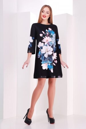 Glem: Магнолии платье Тая-3ФК д/р принт-кожа отделка p32652 - фото 1