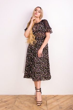 Zuhvala: Платье Мидиана черный принт в цветочек - фото 1