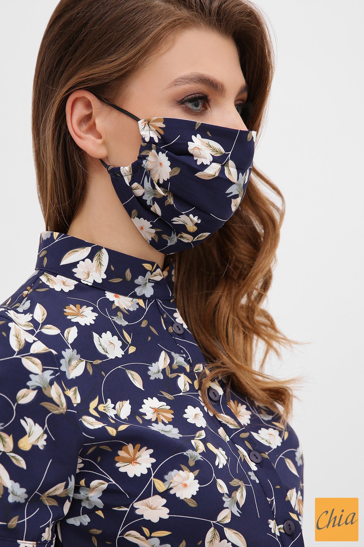 Маска №1 синий-цветы