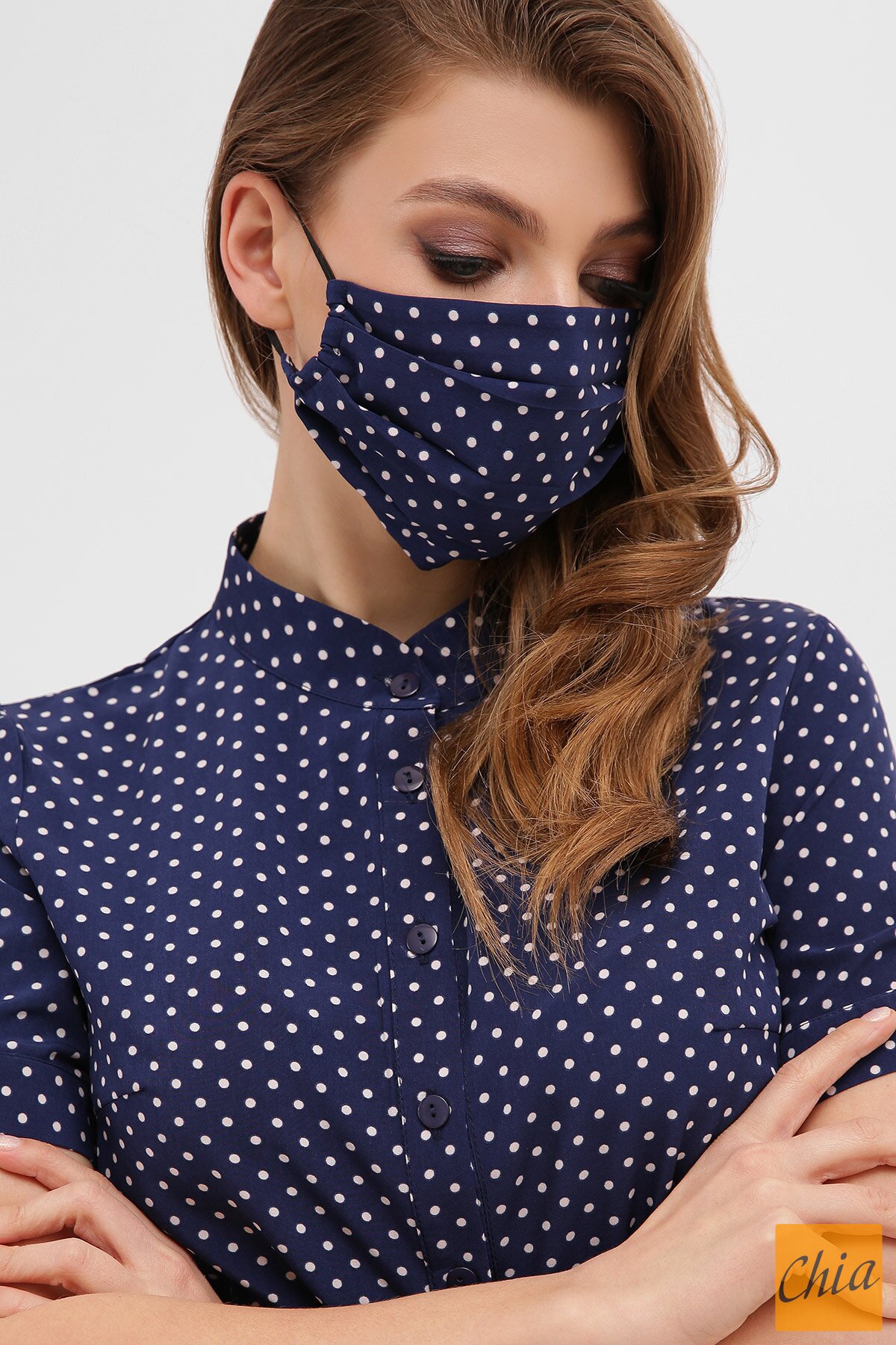 Маска №1 синий - белый м. горох