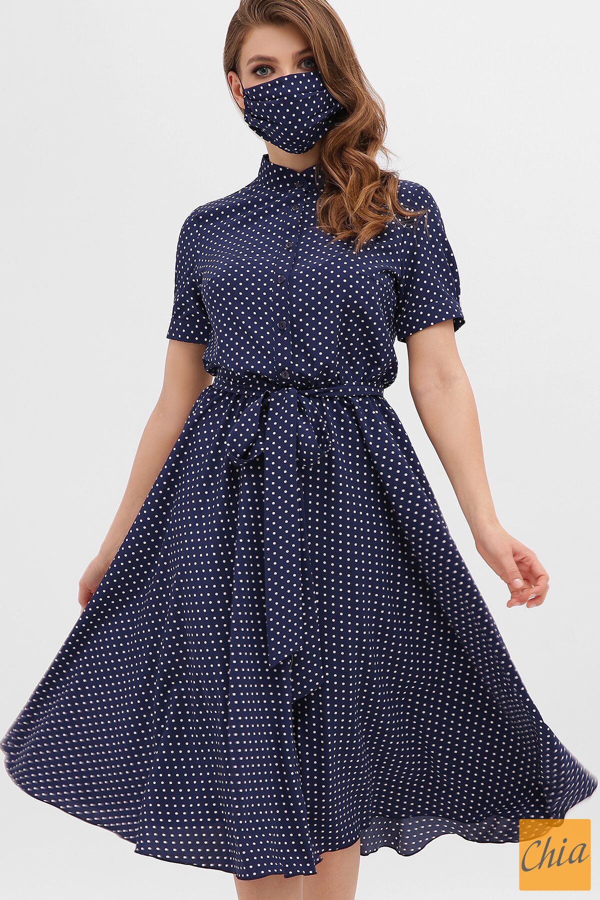 Маска №1 синий - белый м. горох