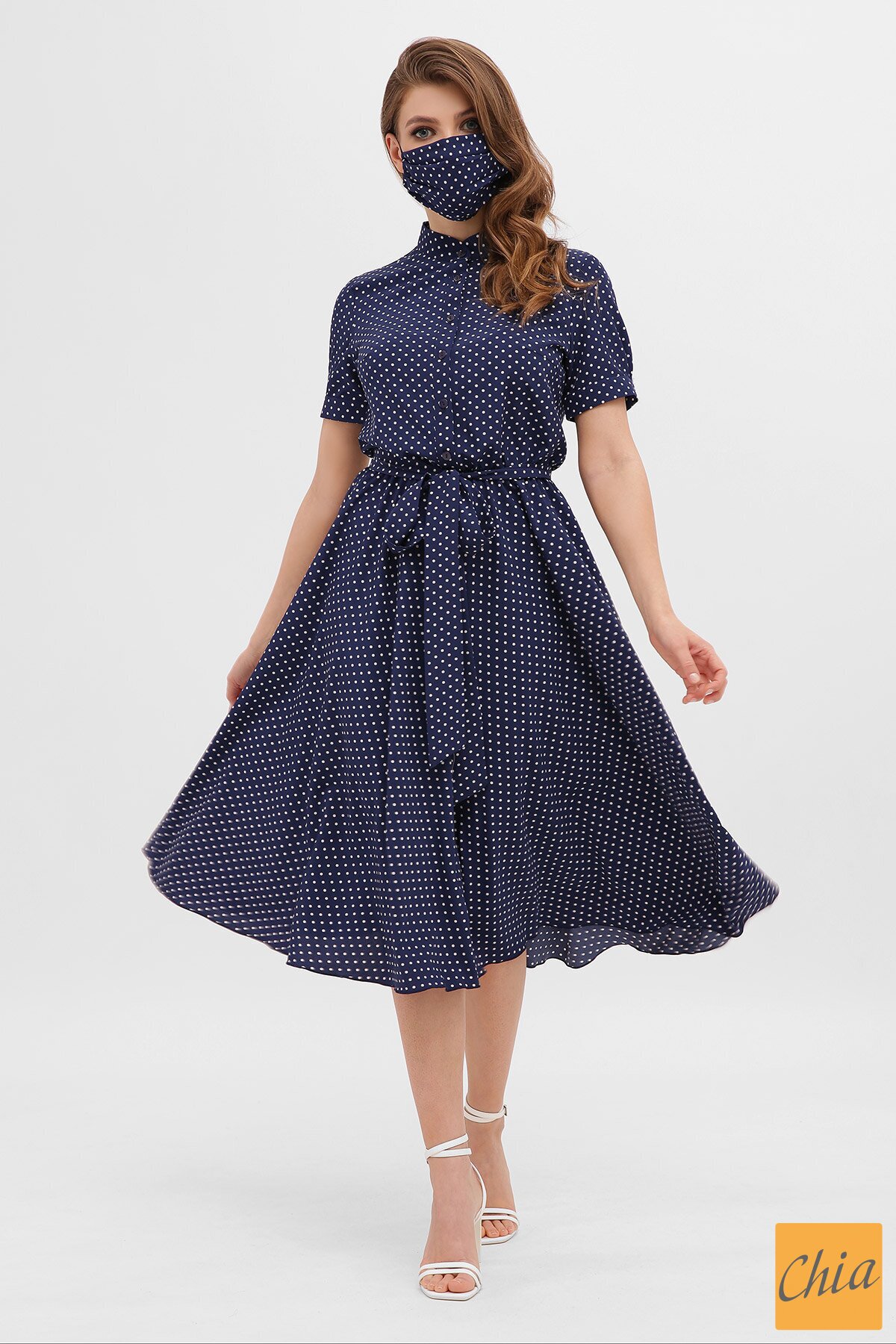 Маска №1 синий - белый м. горох