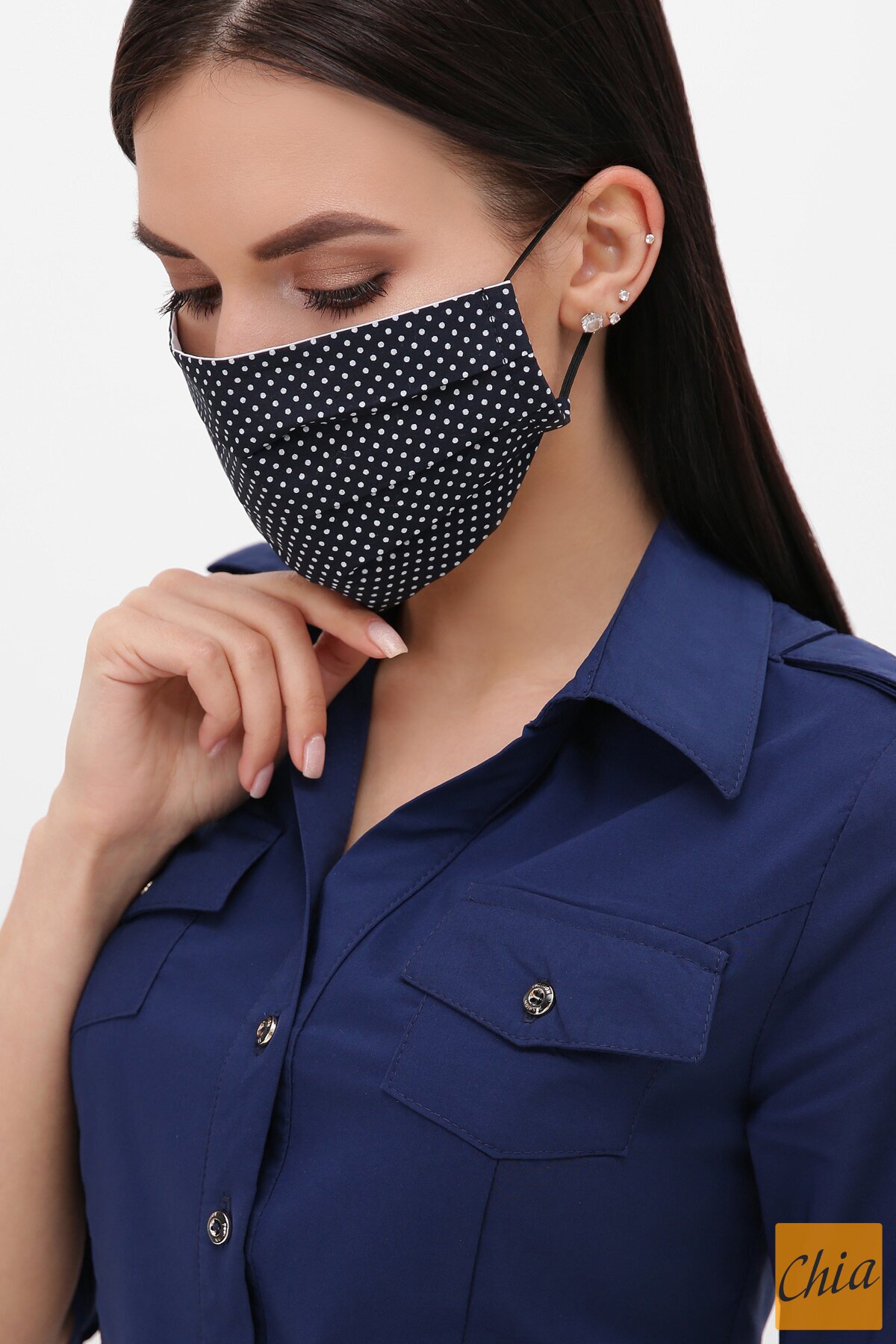 Маска №4 синий - белый м. горох