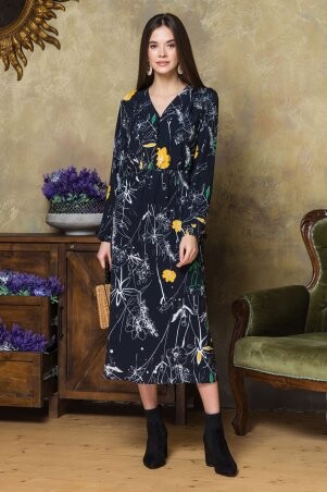 Garda: Платье С V-Образным Вырезом Цветы На Черном 300957 - фото 1