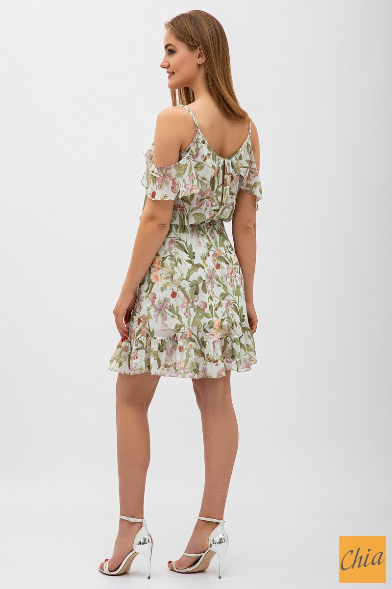 Шифоновое платье в цветочный принт с воланами Цветана