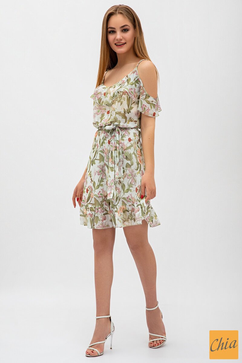 Шифоновое платье в цветочный принт с воланами Цветана