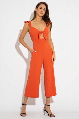 Летний комбинезон из льняной ткани терракотов...