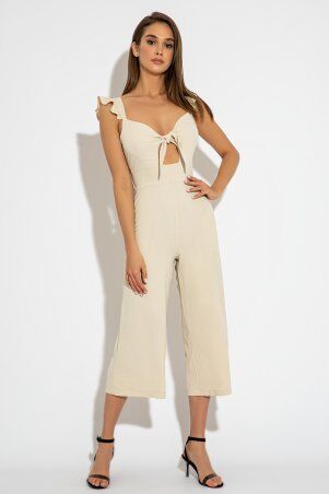 Летний комбинезон из льняной ткани бежевого ц...