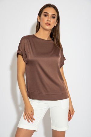 Itelle: Шовкова блуза шоколадного кольору з коротким рукавом Даріан 8211 - фото 1