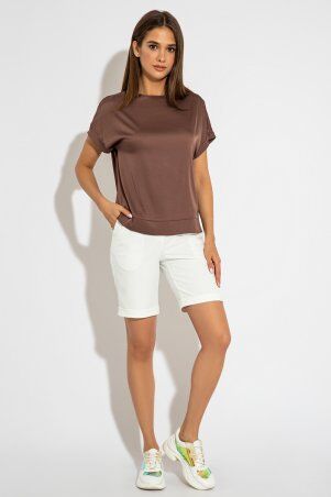 Itelle: Шовкова блуза шоколадного кольору з коротким рукавом Даріан 8211 - фото 3